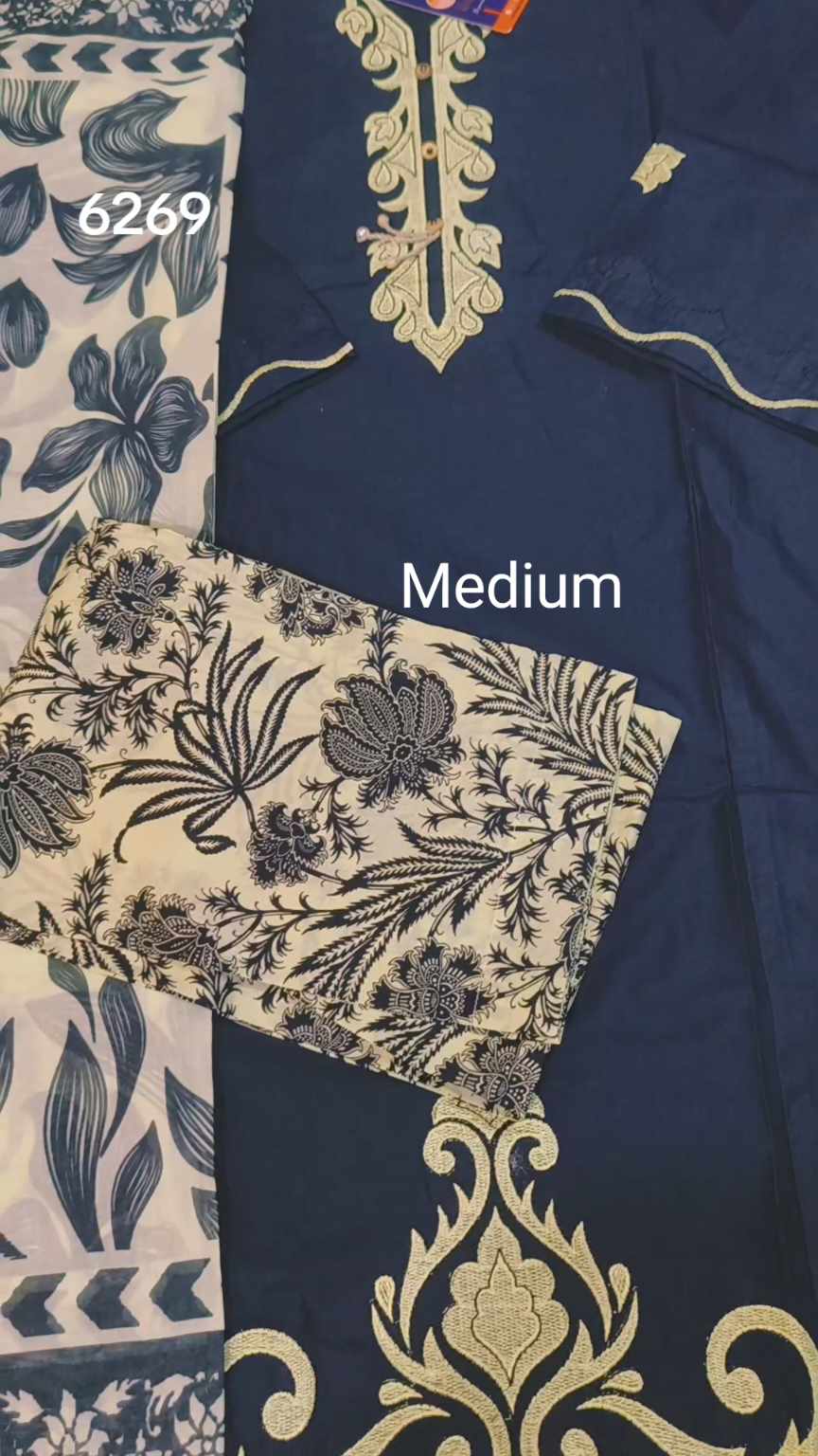 3pc🥳 Biggest Sale M-6269  Branded Khanam Brand 3-D embroidery Stitch Lawn Duppta+ Embroidery Kameez & Shalwar 3pc suit    (Women Medium Size (Length 38.5 & Chest 21)