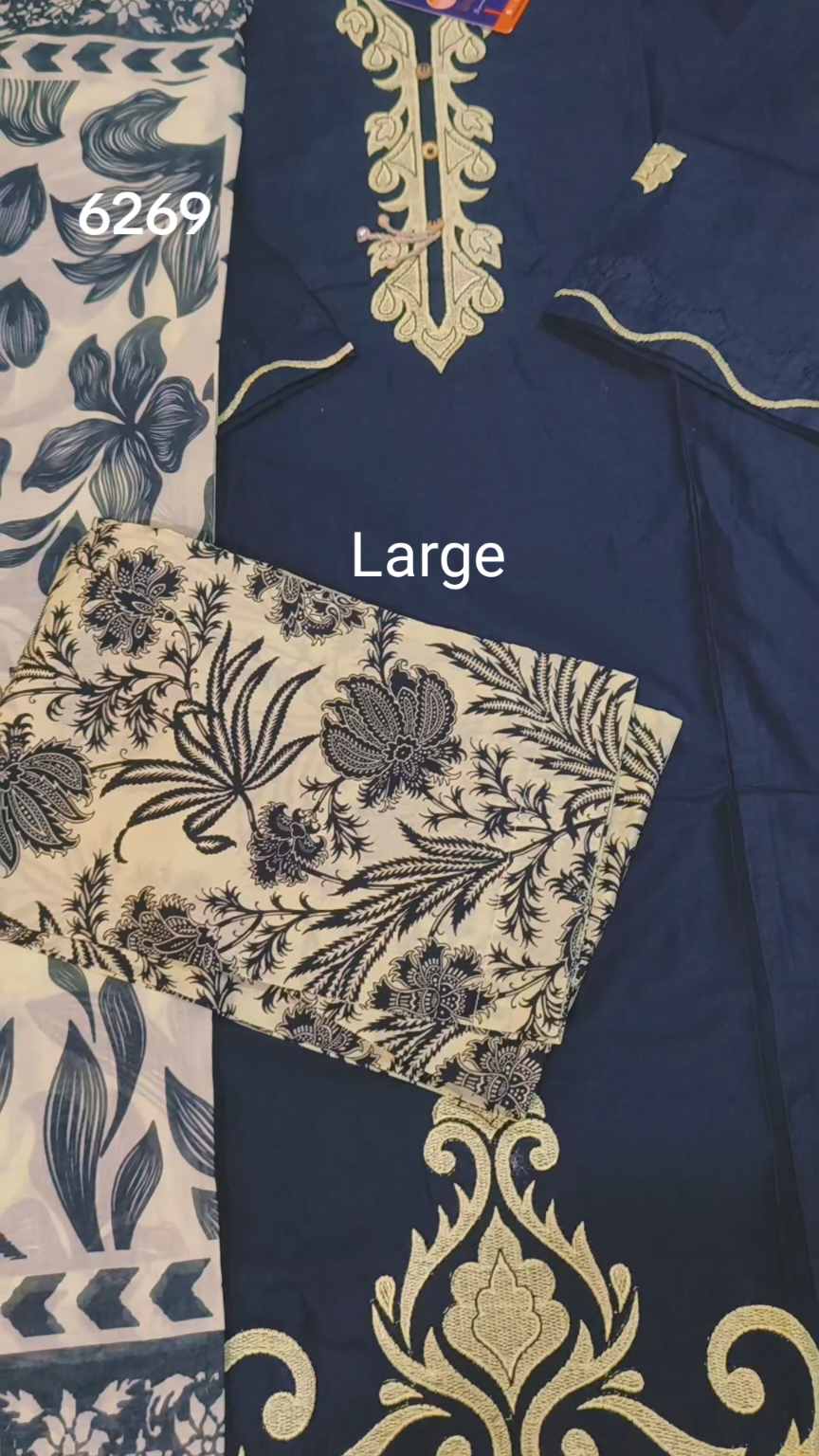 3pc🥳 Biggest Sale M-6269  Branded Khanam Brand 3-D embroidery Stitch Lawn Duppta+ Embroidery Kameez & Shalwar 3pc suit   (Women Large Size (Length 39.5 & Chest 22)