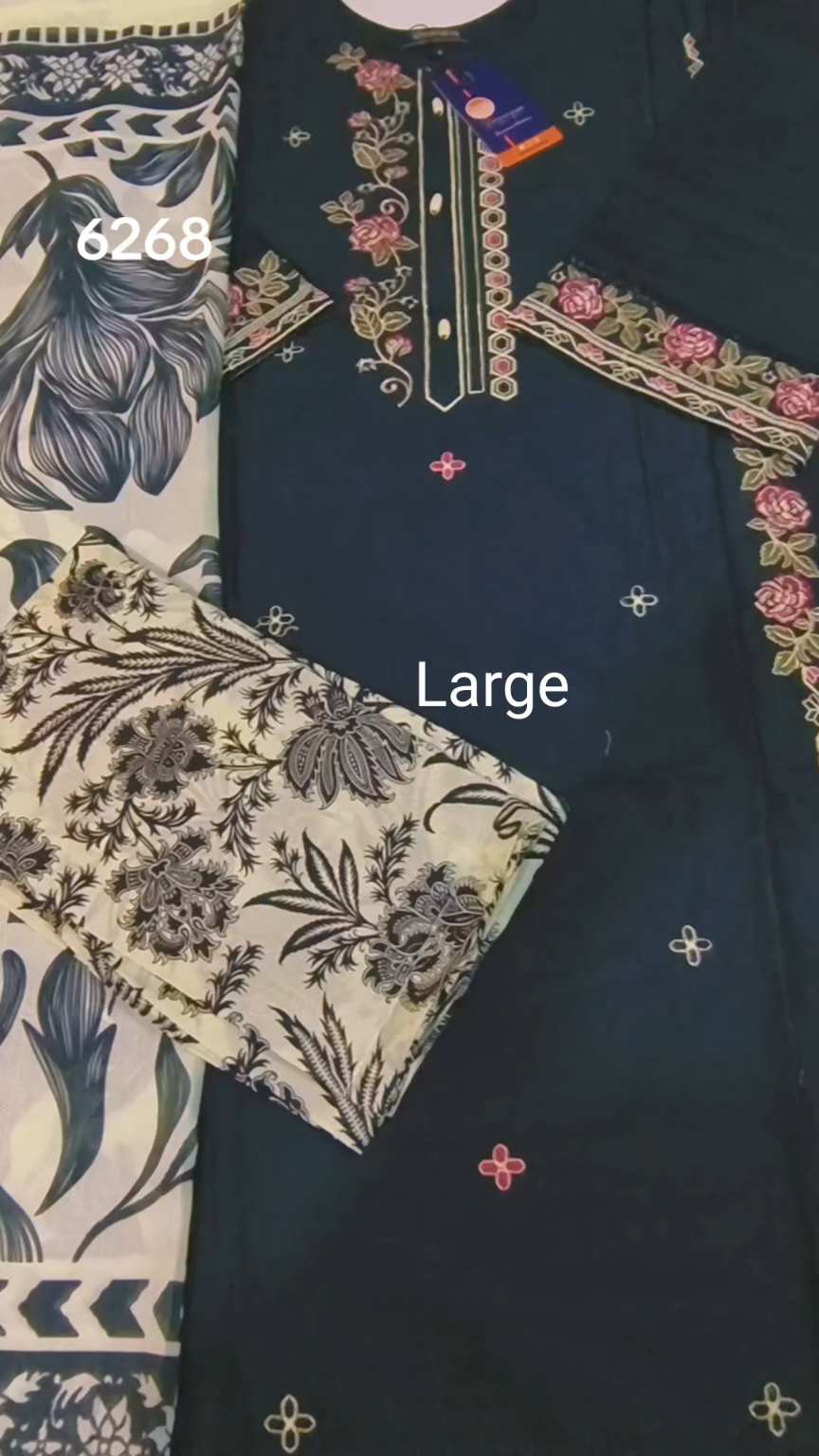 3pc🥳 Biggest Sale M-6268  Branded Khanam Brand 3-D embroidery Stitch Lawn Duppta+ Embroidery Kameez & Shalwar 3pc suit.  (Women Large Size (Length 39.5 & Chest 22)