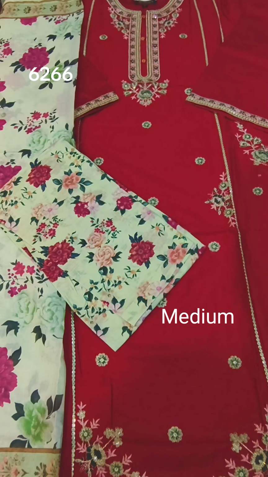 3pc🥳 Biggest Sale M-6266  Branded Khanam Brand 3-D embroidery Stitch Lawn Duppta+ Embroidery Kameez & Shalwar 3pc suit.    (Women Medium Size (Length 38.5 & Chest 21)