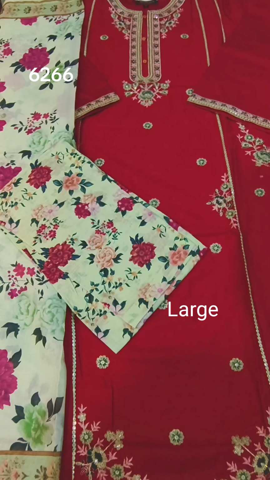 3pc🥳 Biggest Sale M-6266  Branded Khanam Brand 3-D embroidery Stitch Lawn Duppta+ Embroidery Kameez & Shalwar 3pc suit.      (Women Large Size (Length 39.5 & Chest 22)