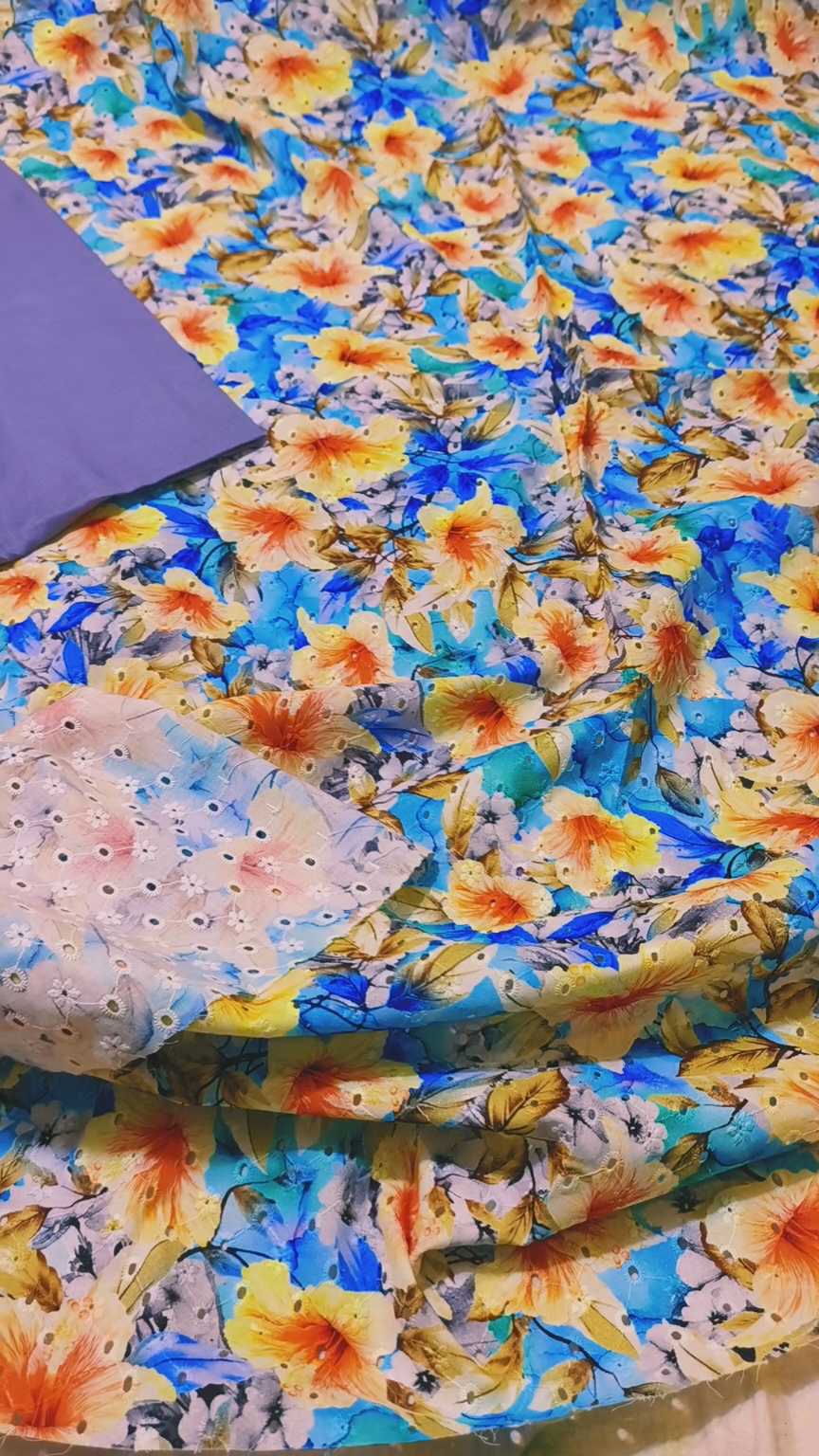 M-235  Imported Digital Full Shibbli chickenkari Print Jall shirt in pure summer Lawn & Matching plan imported Truzer 2pc