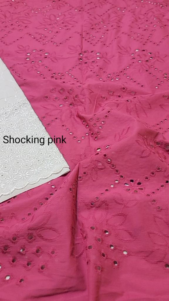 M-283 Shocking pink Imported Shiffli chickenkari Jall shirt in pure summer Lawn & Cotton lawn chickenkari Truzer 2pc