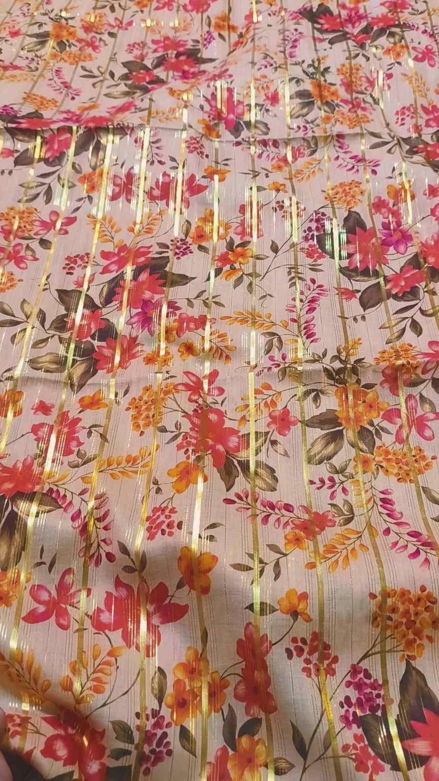 M-322  New arrivals Imported Digital Double Gold Zaree Line Pure Summer ⛱️ Lawn Same print Shirt & Truzer 2pc