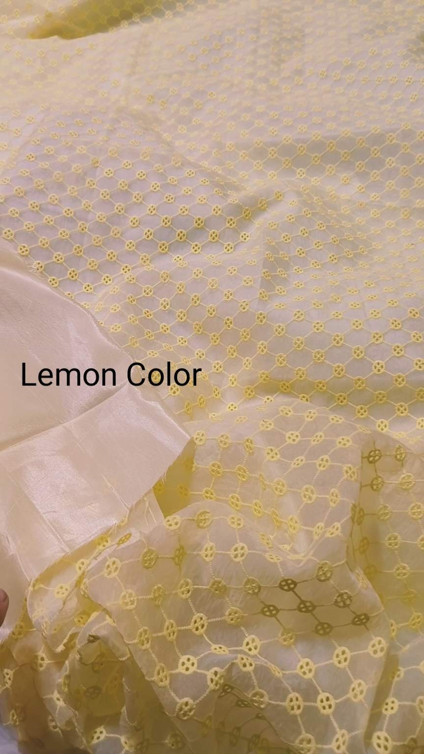 M-309  Lemon Color  Imported Luxury Chickenkari Embroidery In high quality tissue organza ⛱️ Stuff shirt & Kattan Silk inner with Truzer 2pc