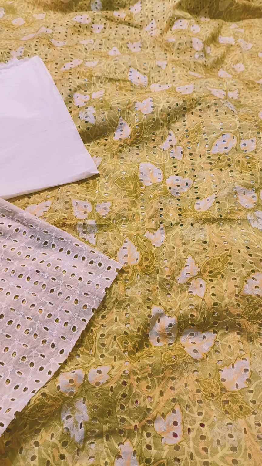 M-344   Imported Digital Embroidery Shiffli Full chickenkari Jall shirt & pure summer Lawn Matching Truzer 2pc