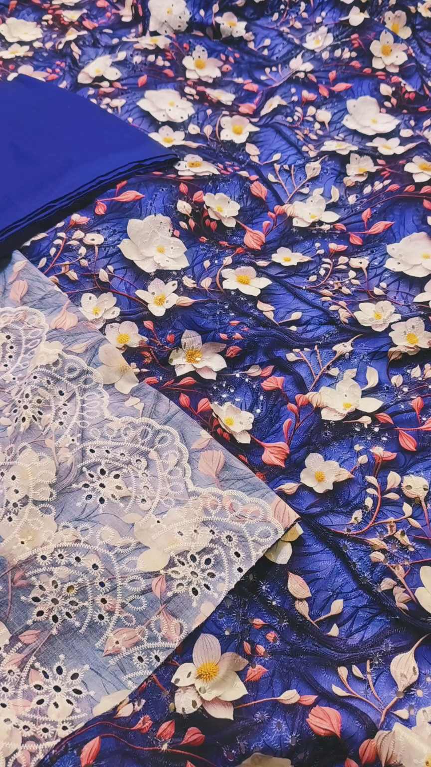 M-343   Imported Digital Embroidery Shiffli Full chickenkari Jall shirt & pure summer Lawn Matching Truzer 2pc