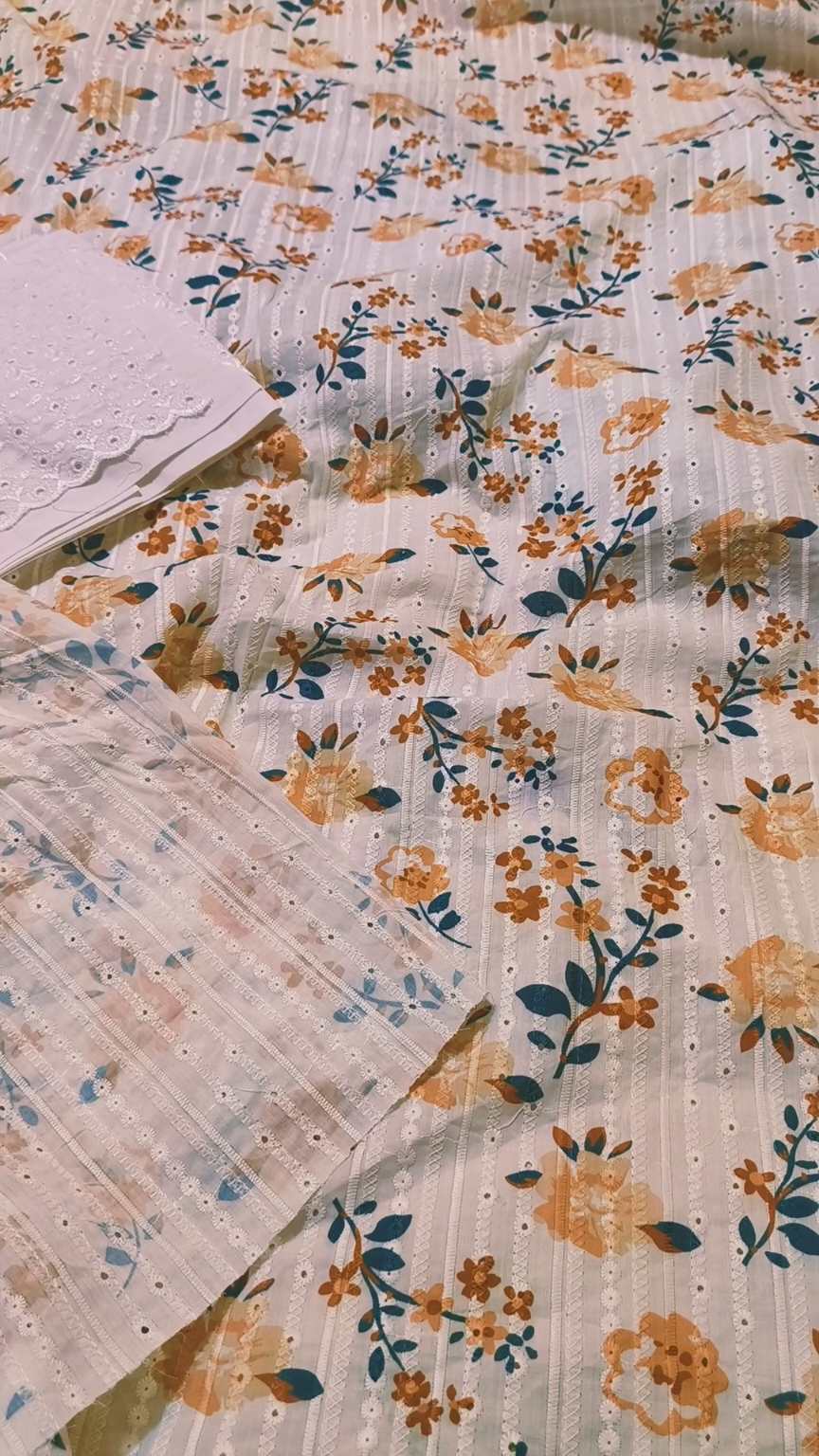 M-406  Imported Shiffli embroidery chickenkari Jall Shirt & Cotton Lawn chickenkari Truzer 2pc
