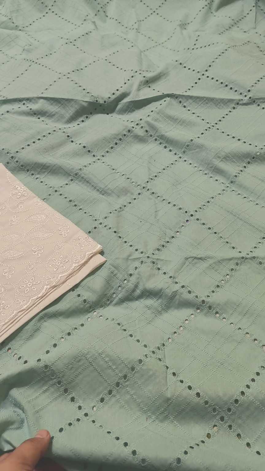 M-454  Imported Shiffli embroidery chickenkari Jall Shirt in pure summer ⛱️ Lawn & Cotton Lawn chickenkari Truzer 2pc