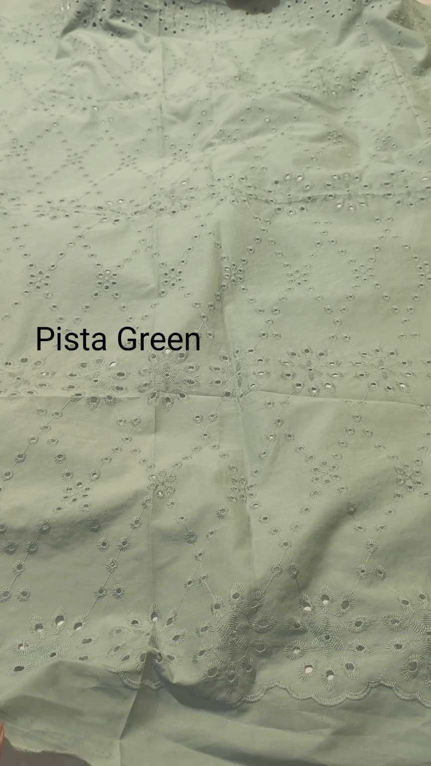 🥳 Sale Sale M-718 Pista green Imported Shiffli Embroidery ChickenKari Pure Summer ⛱️ Lawn only Shirt