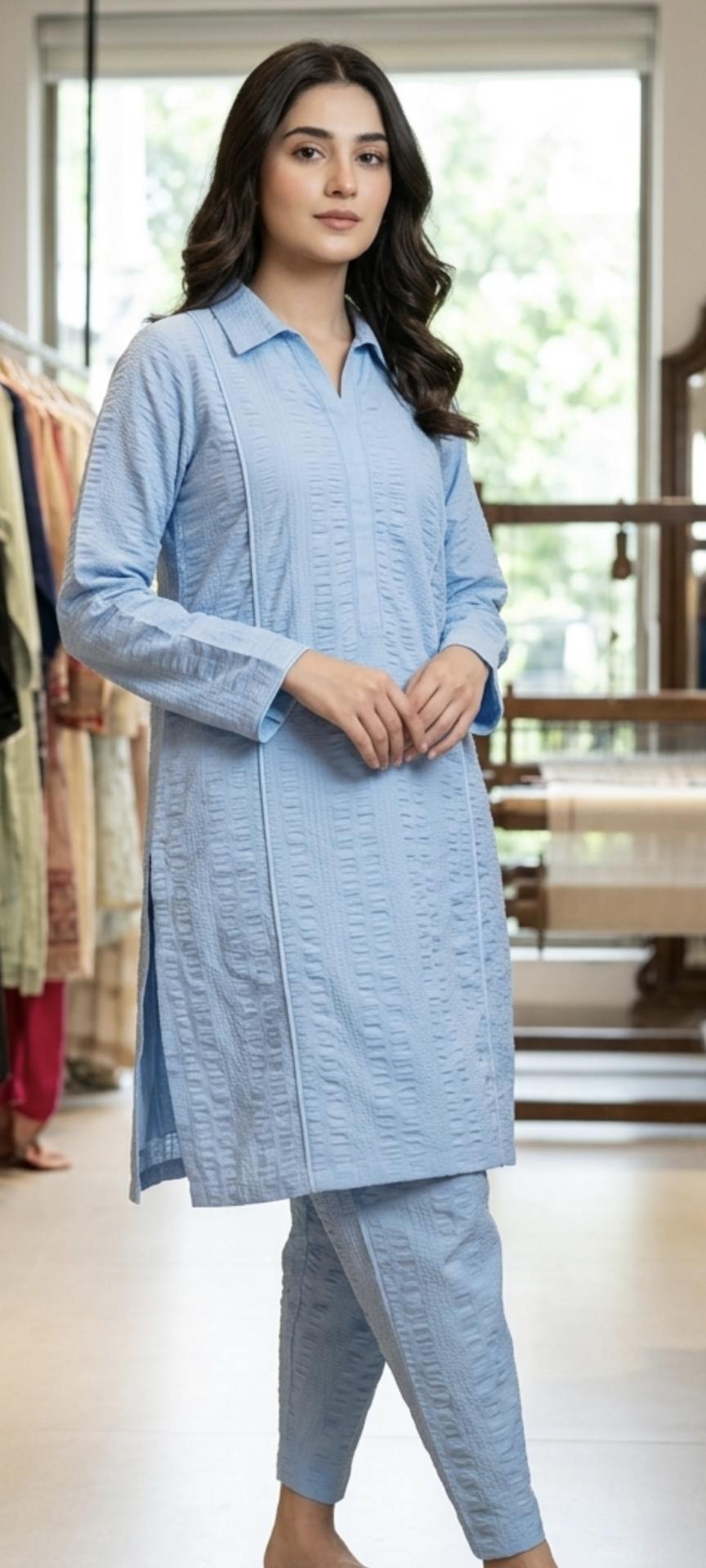 🥳 Sale Sale M-331  Rs.1250 Imported Unique Summer Silky Bubble Lawn Same print Shirt & Truzer 2pc