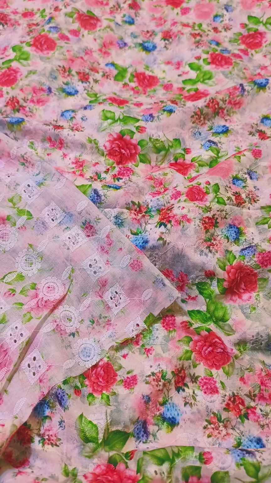 🥳 Sale Sale M-415  Rs.1390   Imported Shiffli ChickenKari Embroidery Print Pure Summer 🏝️ Soft Lawn Shirt