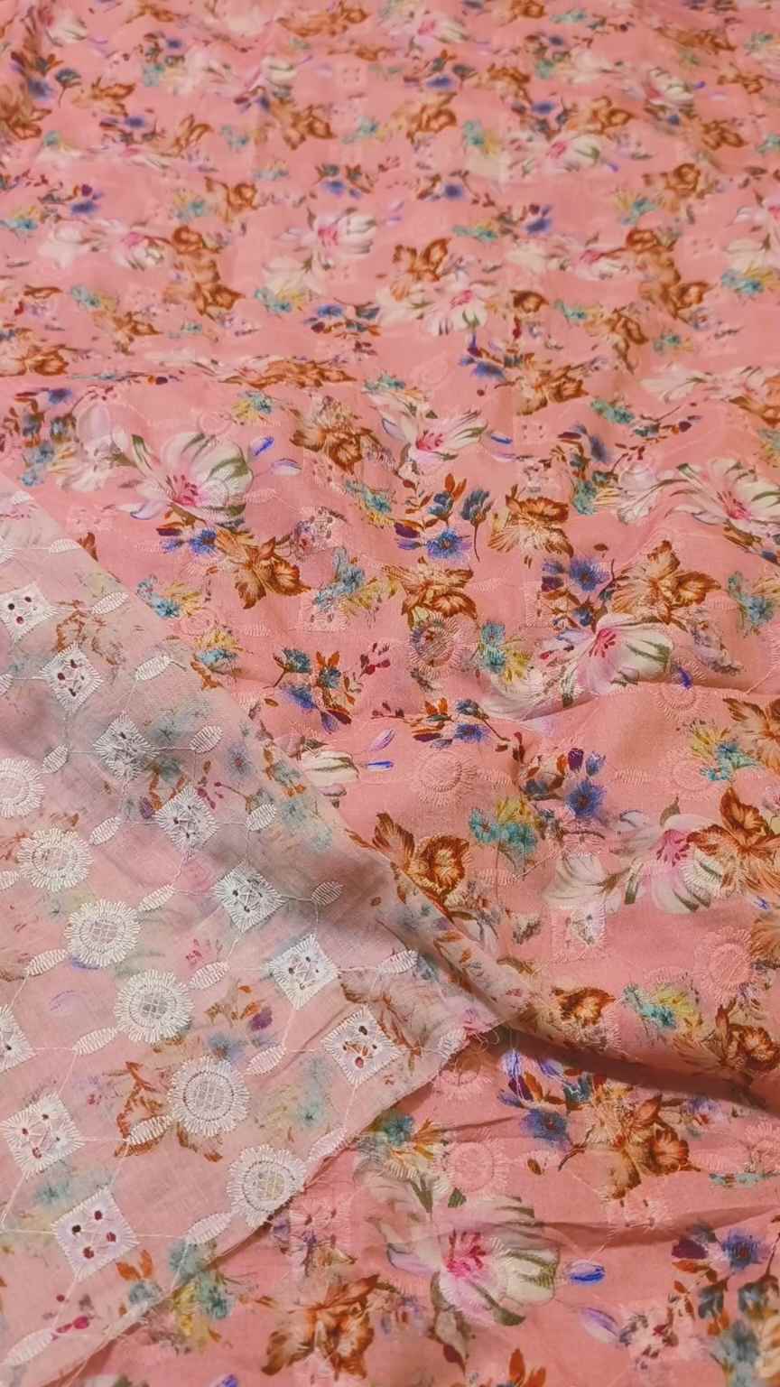 🥳 Sale Sale M-411  Rs.1390 Imported Shiffli ChickenKari Embroidery Print Pure Summer 🏝️ Soft Lawn Shirt