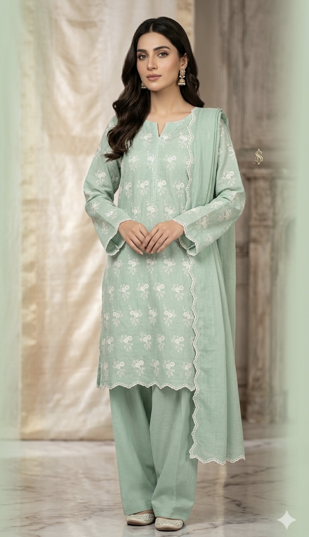 🥳 New Arrivals M-458  Rs.1550 Imported Shimry Bareezy Embroidery Lawn Shirt