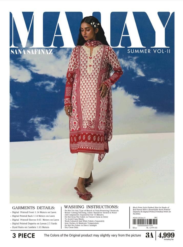 Sale Sale M-5010. Rs.2390  Branded (Sana Safinaz) 3 Pc Lawn suit with packing