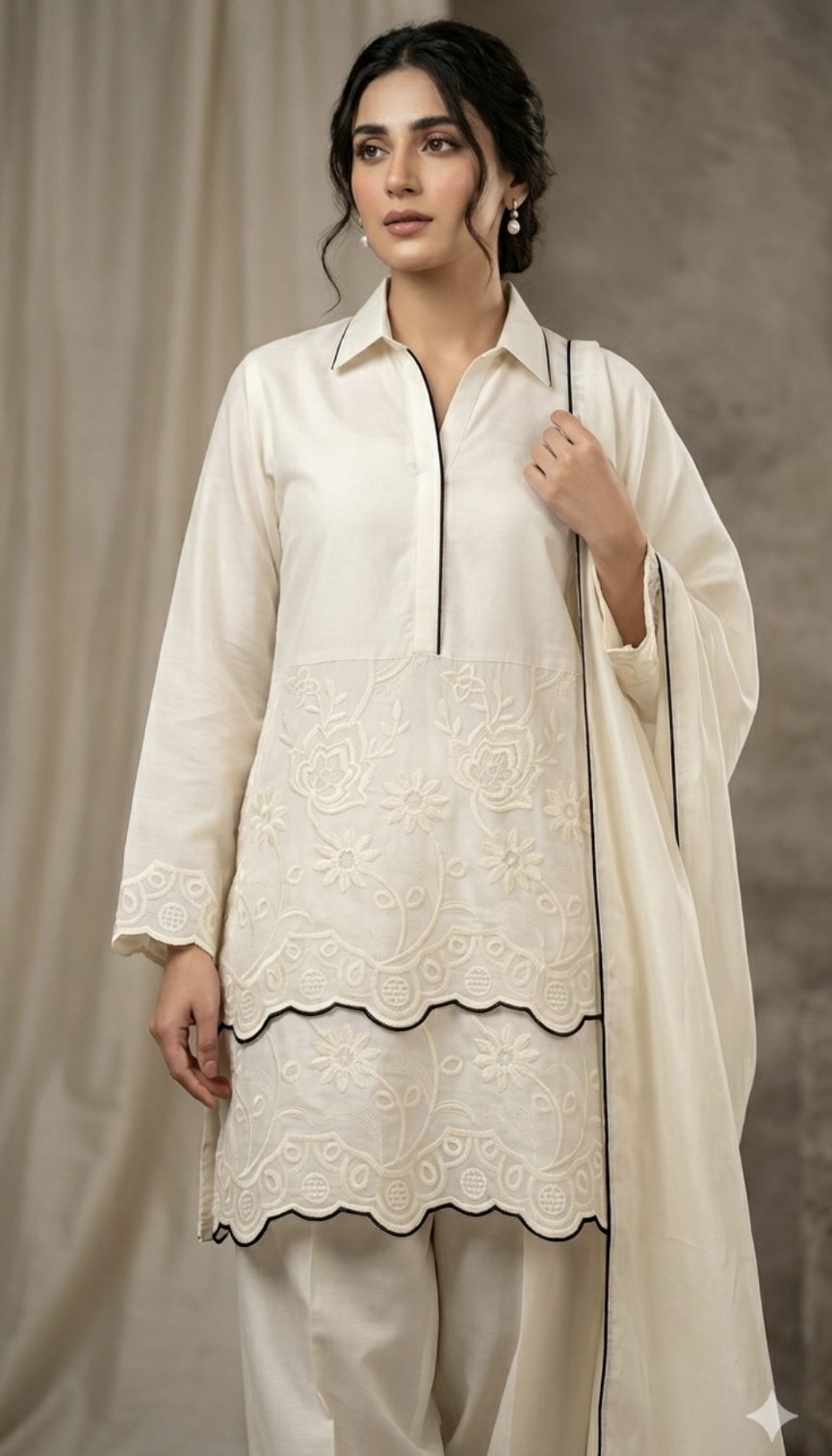 🥳 Sale Sale M-464 Rs.1650 Imported Hi quality 3-D  Embroidery In Silky Lawn Shirt