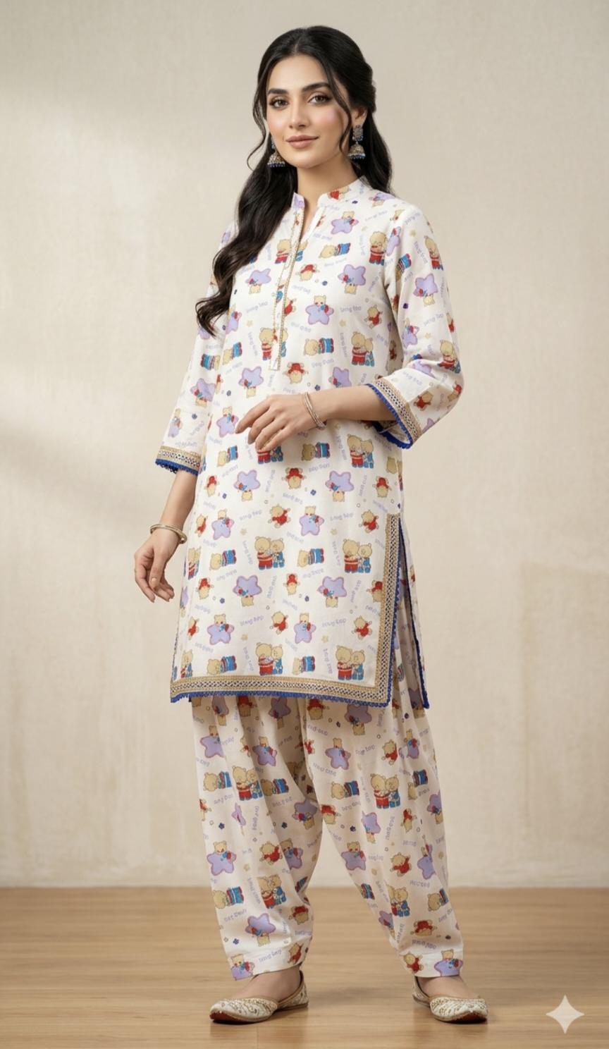 🥳 Big Sale M-474  Rs.1250 Imported Franky Design Cotton Stuff  Same print Shirt & Truzer 2pc