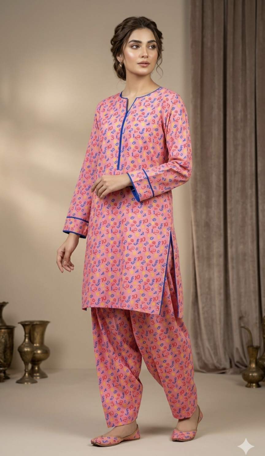 🥳 Big Sale M-473  Rs.1250 Imported Franky Design Cotton Stuff  Same print Shirt & Truzer 2pc