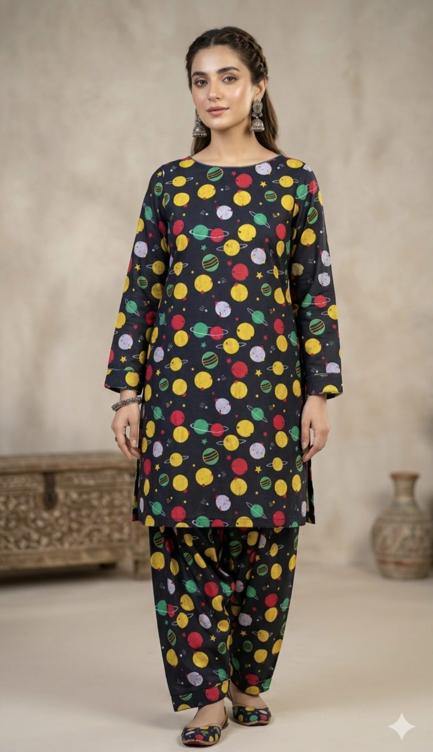 🥳 Big Sale M-471  Rs.1250 Imported Franky Design Cotton Stuff  Same print Shirt & Truzer 2pc