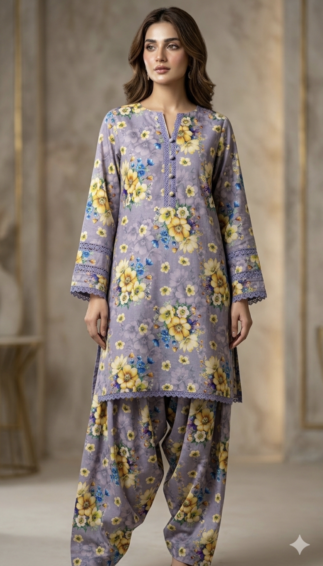 🥳 Big Sale M-451 Rs.1290. Imported 3-D Pure Summer Lawn Same print Shirt & Truzer 2pc