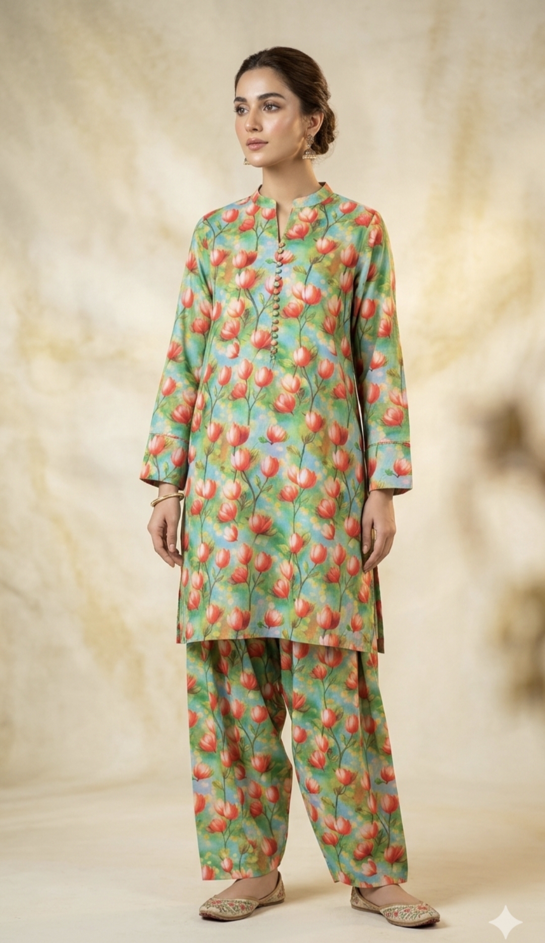 🥳 Big Sale M-449  Rs.1290. Imported 3-D Pure Summer Lawn Same print Shirt & Truzer 2pc