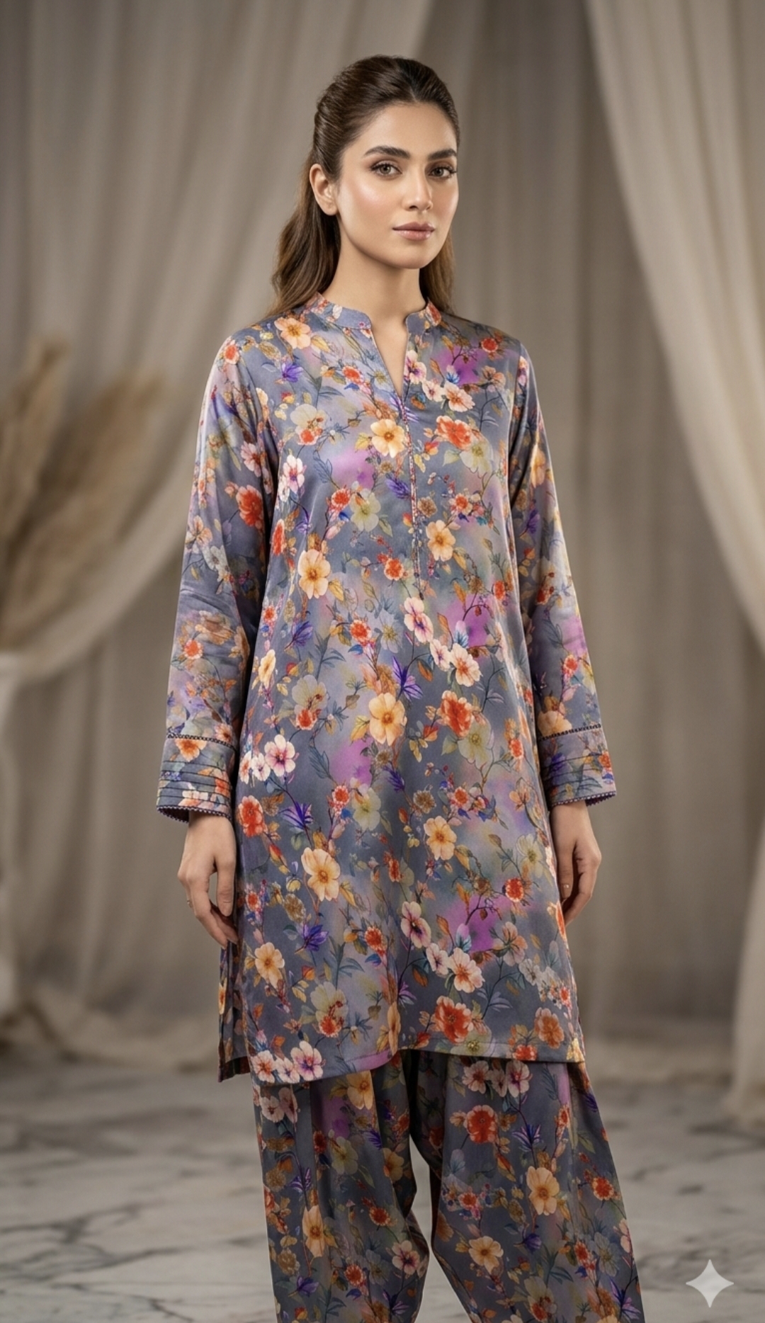 🥳 Big Sale M-448  Rs.1290. Imported 3-D Pure Summer Lawn Same print Shirt & Truzer 2pc