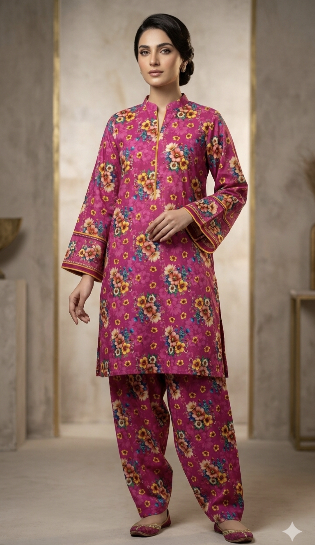 🥳 Big Sale M-447  Rs.1290. Imported 3-D Pure Summer Lawn Same print Shirt & Truzer 2pc