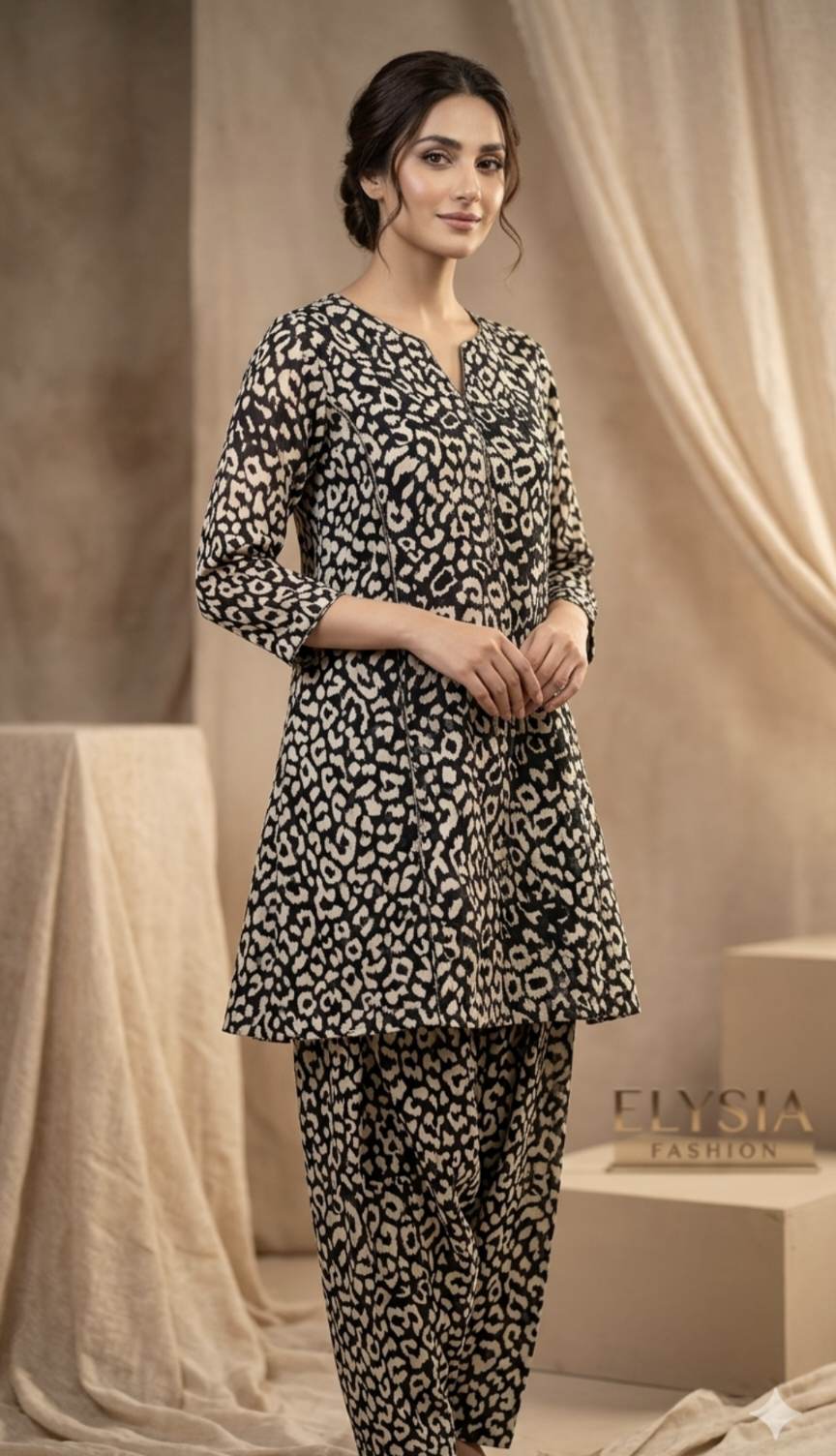 🥳Sale Sale M-512 Rs.1190 Imported Light Weight Tiger Print Summer Silky Lawn Same print Shirt & Truzer 2pc