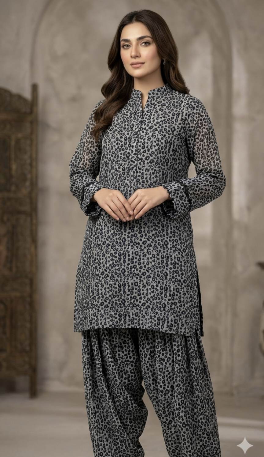 🥳Sale Sale M-510  Rs.1190 Imported Light Weight Tiger Print Summer Silky Lawn Same print Shirt & Truzer 2pc