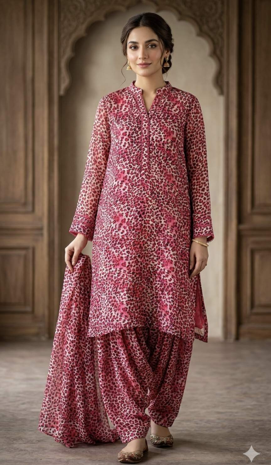 🥳Sale Sale M-508  Rs.1190 Imported Light Weight Tiger Print Summer Silky Lawn Same print Shirt & Truzer 2pc