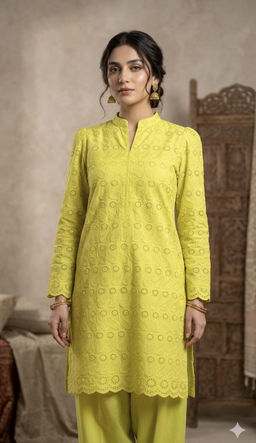 🥳 Sale Sale M-504 Rs.1550 Imported Shiffli ChickenKari Embroidery Pure  Summer 🏝️ Lawn Shirt