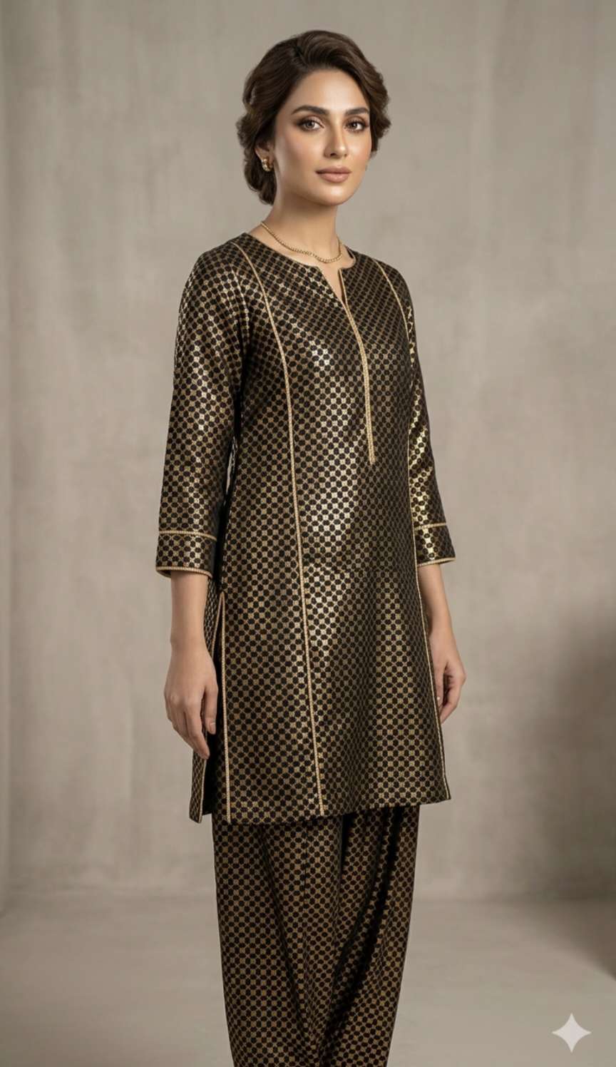 🥳 Sale Sale M-525. Rs.1090 😱..Imported Gold Zaree Block Print Pure Summer Lawn Same Print Shirt & Truzer 2pc