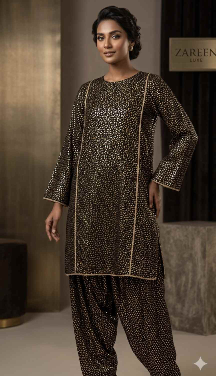 🥳 Sale Sale M-524. Rs.1090 😱..Imported Gold Zaree Block Print Pure Summer Lawn Same Print Shirt & Truzer 2pc