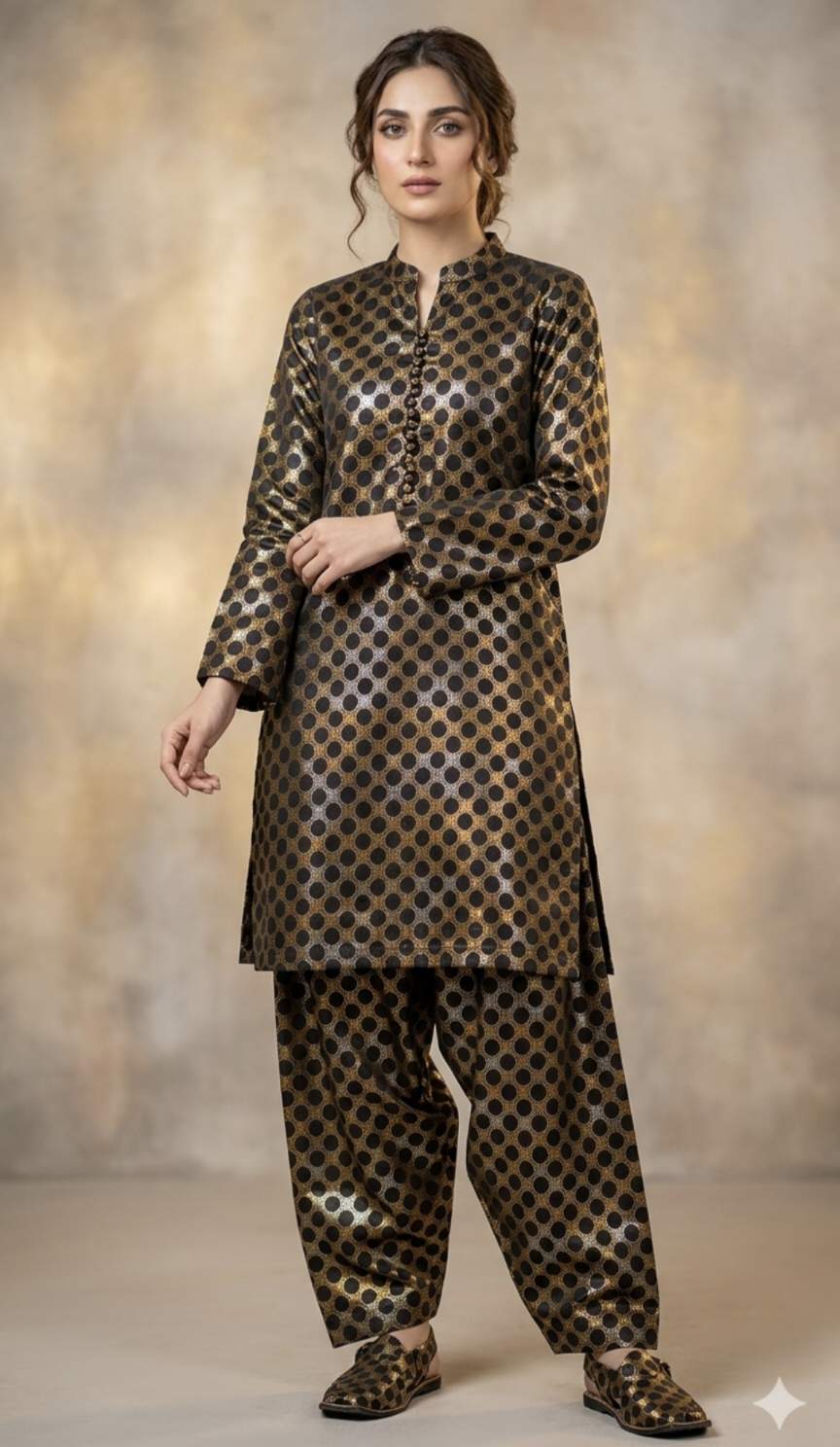 🥳 Sale Sale M-521  Rs.1090 😱..Imported Gold Zaree Block Print Pure Summer Lawn Same Print Shirt & Truzer 2pc