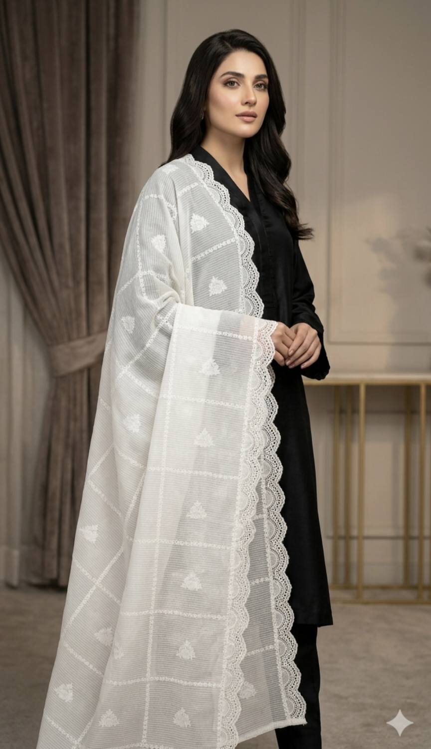 🥳 Sale Sale M-567  Rs.1190 (Dc Free) Bana Dorria Embroidery Pure Summer Lawn Chadder (2.5 Meter)