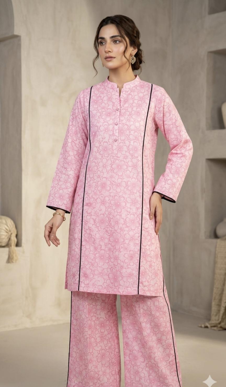 🥳 Big Sale M-533  Rs.1090 Imported Broshia Bunch Paper Silky Lawn Stuff Same print Shirt & Truzer 2pc