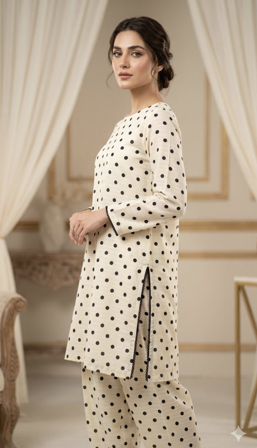 🥳 Sale Sale M-542   Rs.1290 Import Self Silky Lawn Same print Shirt & Trouser 2pc