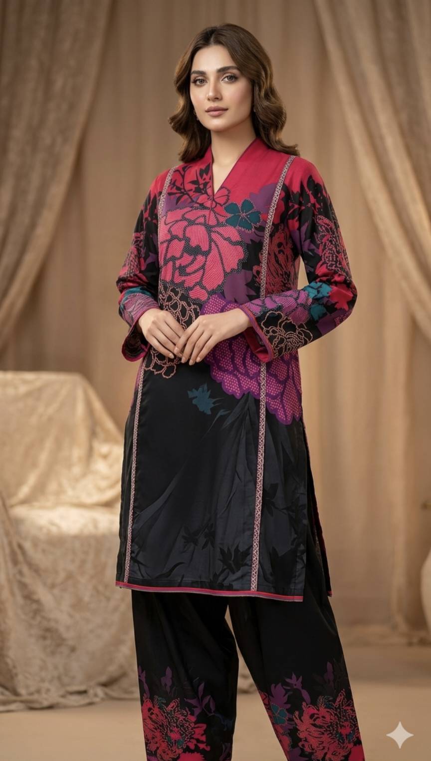 🥳 New Arrivals M-587. Rs.1550  Imported Digital border design Pure Summer ⛱️ Lawn Same print Shirt & Truzer 2pc