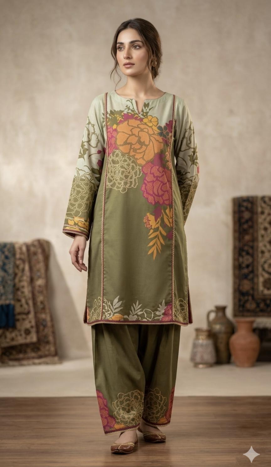 🥳 New Arrivals M-584  Rs.1550  Imported Digital border design Pure Summer ⛱️ Lawn Same print Shirt & Truzer 2pc