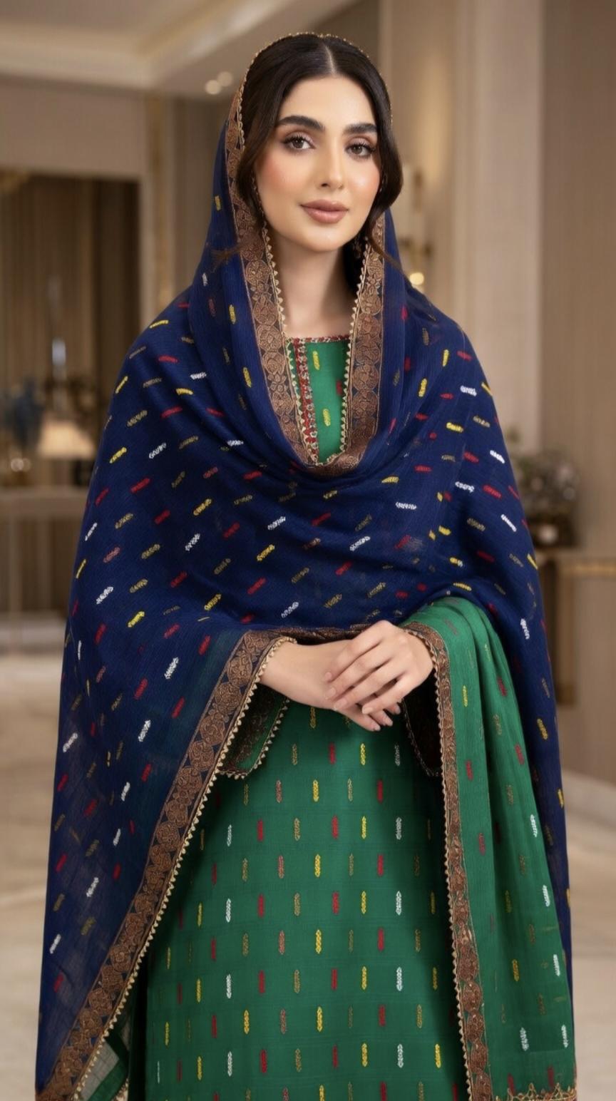 🥳 Sale Sale M-573  Rs.1290 (Dc Free) Tarkashi Broshia Jacquard High quality Lawn Chadder (2.5 Meter)