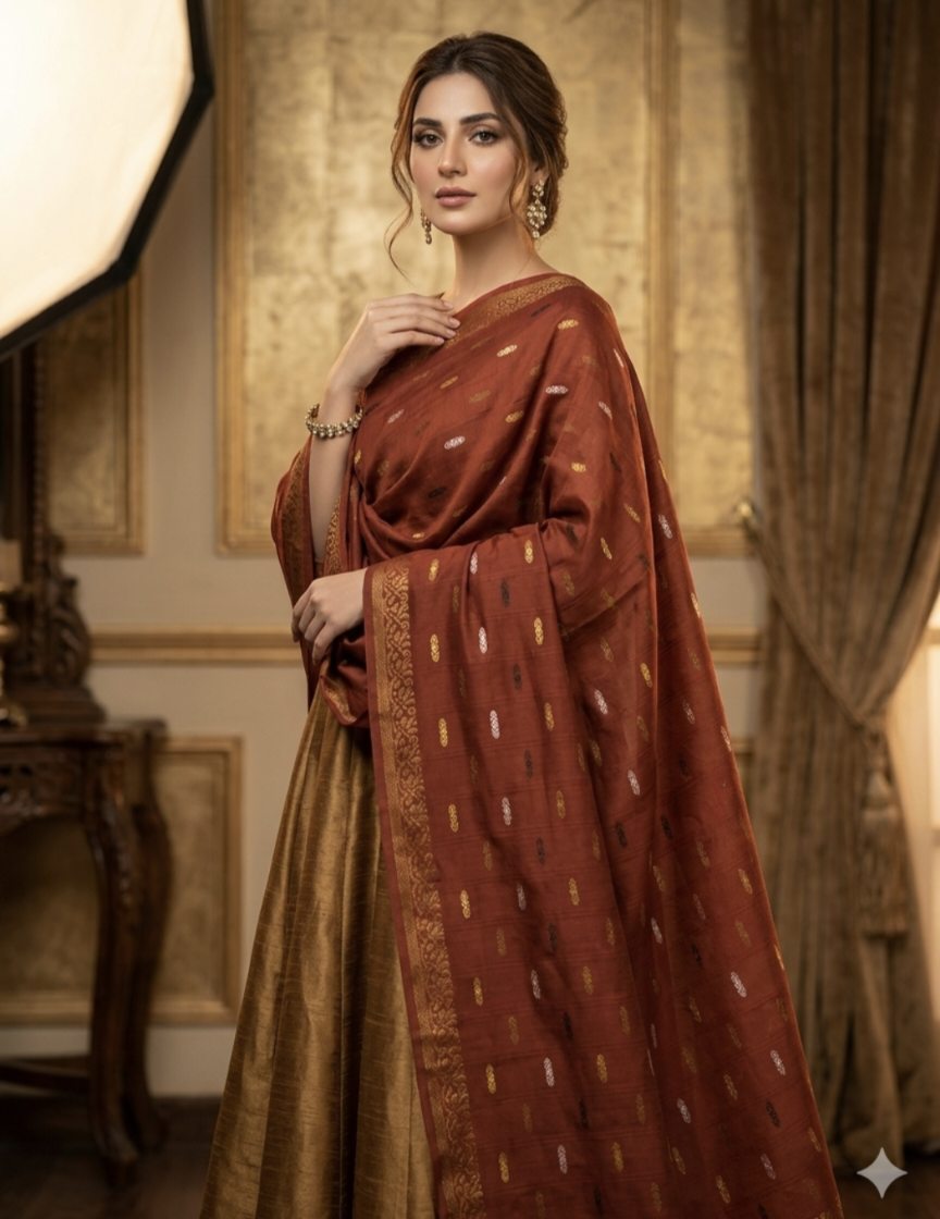 🥳 Sale Sale M-572  Rs.1290 (Dc Free) Tarkashi Broshia Jacquard High quality Lawn Chadder (2.5 Meter)