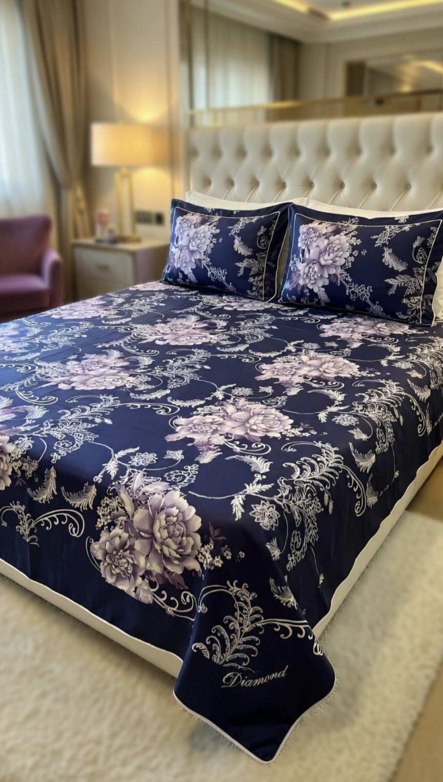 Sale Sale M-602 Rs 1490  Diamond Branded Crystal Cotton Double BedSheet with 2 pillow