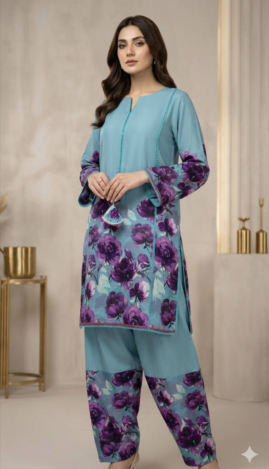 🥳 New Arrivals M-643 Rs.1550 Imported Digital border design Pure Summer ⛱️ Lawn Same print Shirt & Truzer 2pc