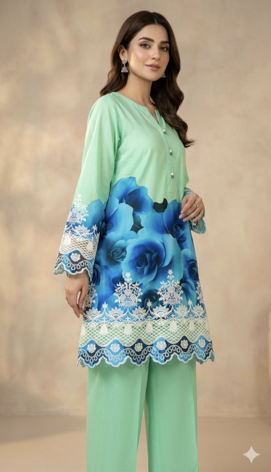 🤣 Sale Sale M-604 Rs.2400 Imported  Most Luxurious Expensive Suit's Shirt ChickenKari Lace Embroidery in Dorria Stuff Shirt ( 2 gaz) Front Back & Bazo embroidery