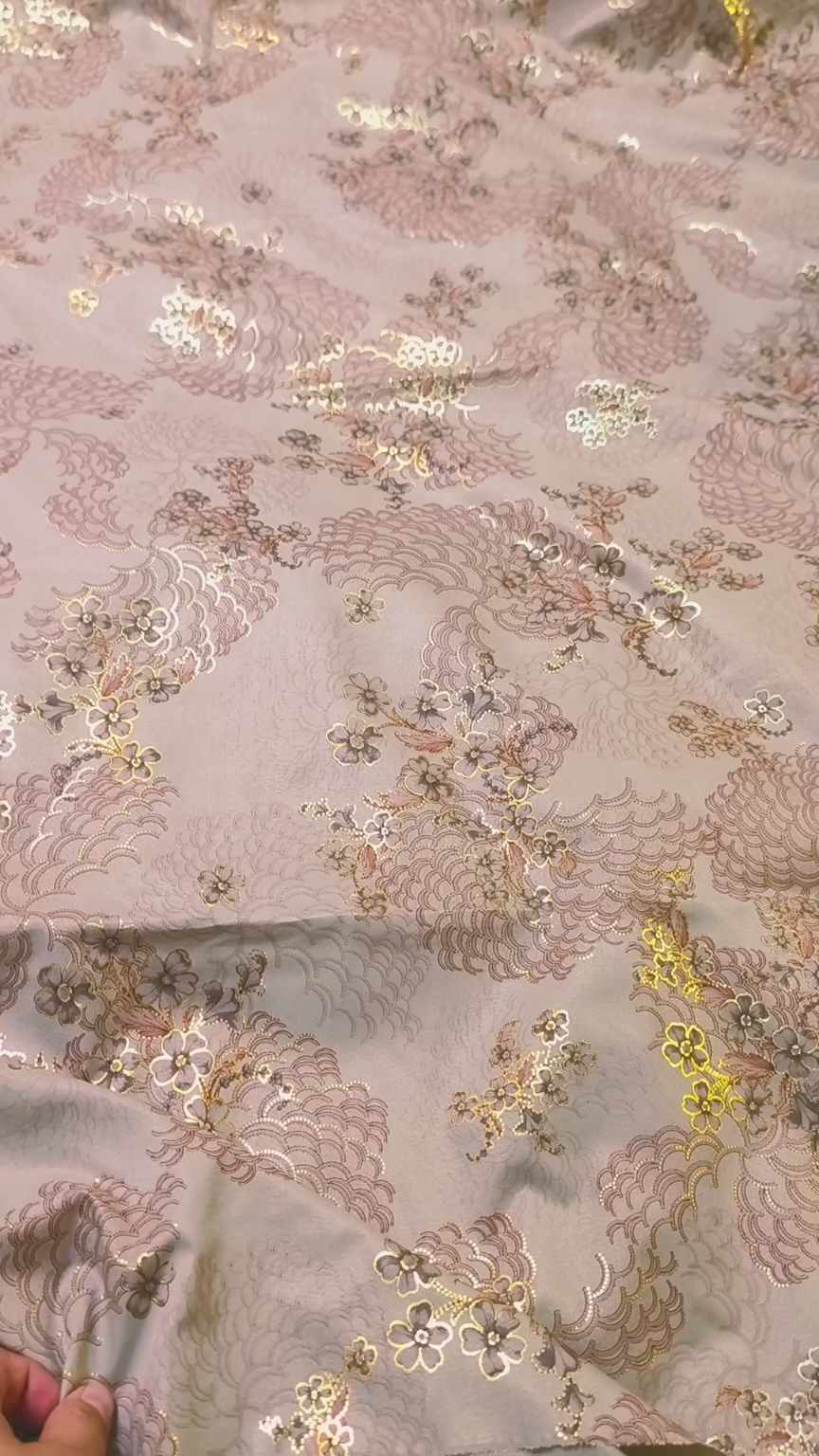 🥳 Sale Sale M-652  Rs.1390 Imported Embossed Gold Lekar paint (Lawn+ Silk) Mix Summer voil Silk Stuff Same print Shirt & Trouser 2pc -