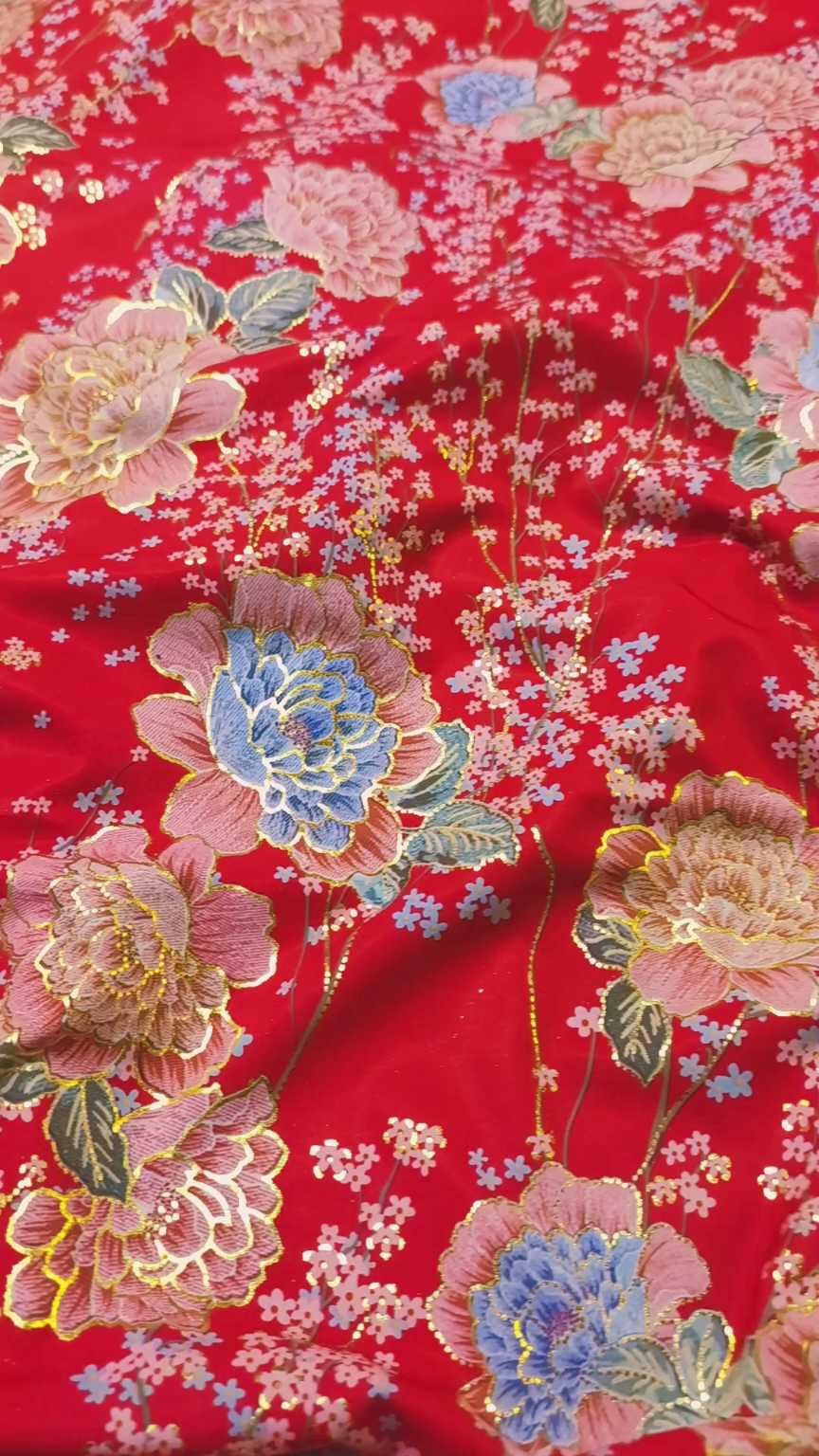 🥳 Sale Sale M-649  Rs.1390 Imported Embossed Gold Lekar paint (Lawn+ Silk) Mix Summer voil Silk Stuff Same print Shirt & Trouser 2pc -