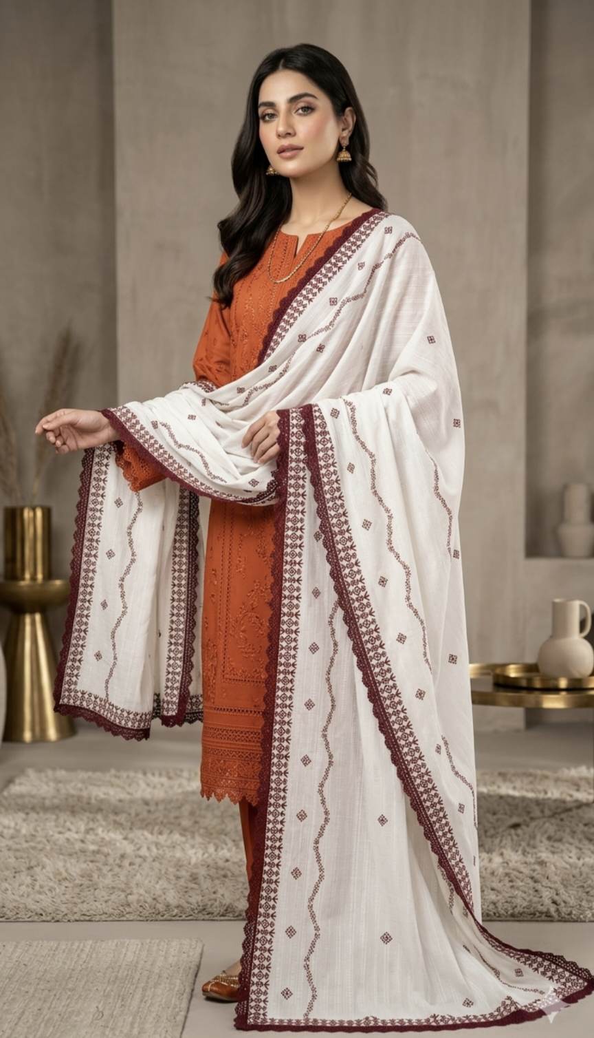 🥳Sale Sale M-663  Rs.1390 ( DC Free) High Quality Embroidery Dorria Self Lawn Chadder (2.5 meter)