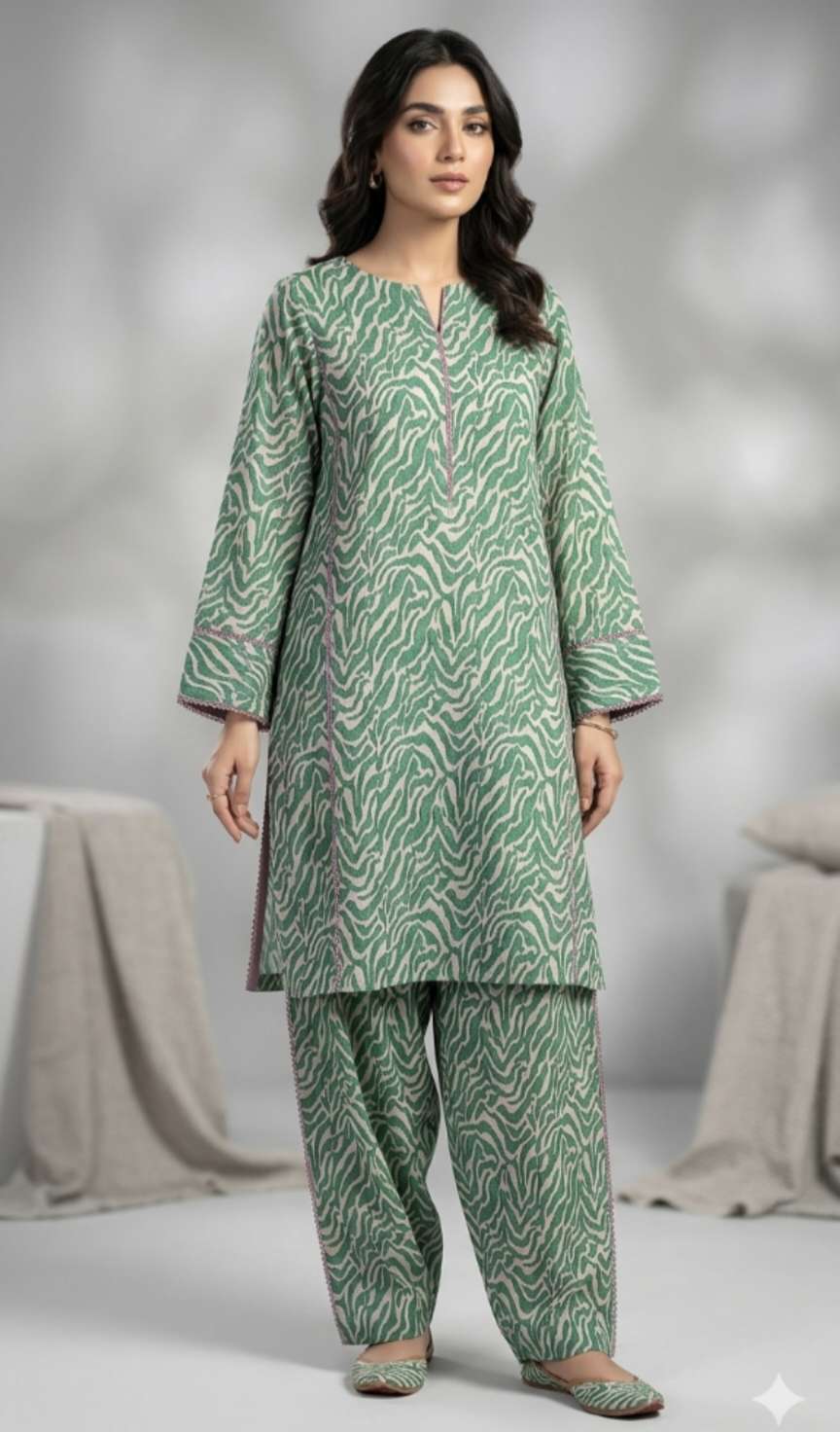 🥳 Sale Sale M-674. Rs.1290  Imported Digital Korean Georgette Same print Shirt & Truzer 2pc