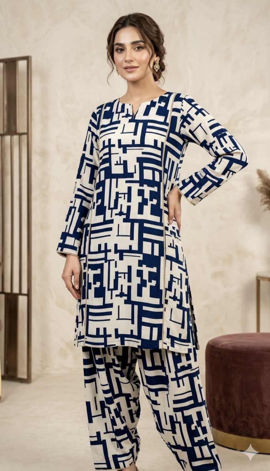 🥳 Sale Sale M-671  Rs.1290  Imported Digital Korean Georgette Same print Shirt & Truzer 2pc
