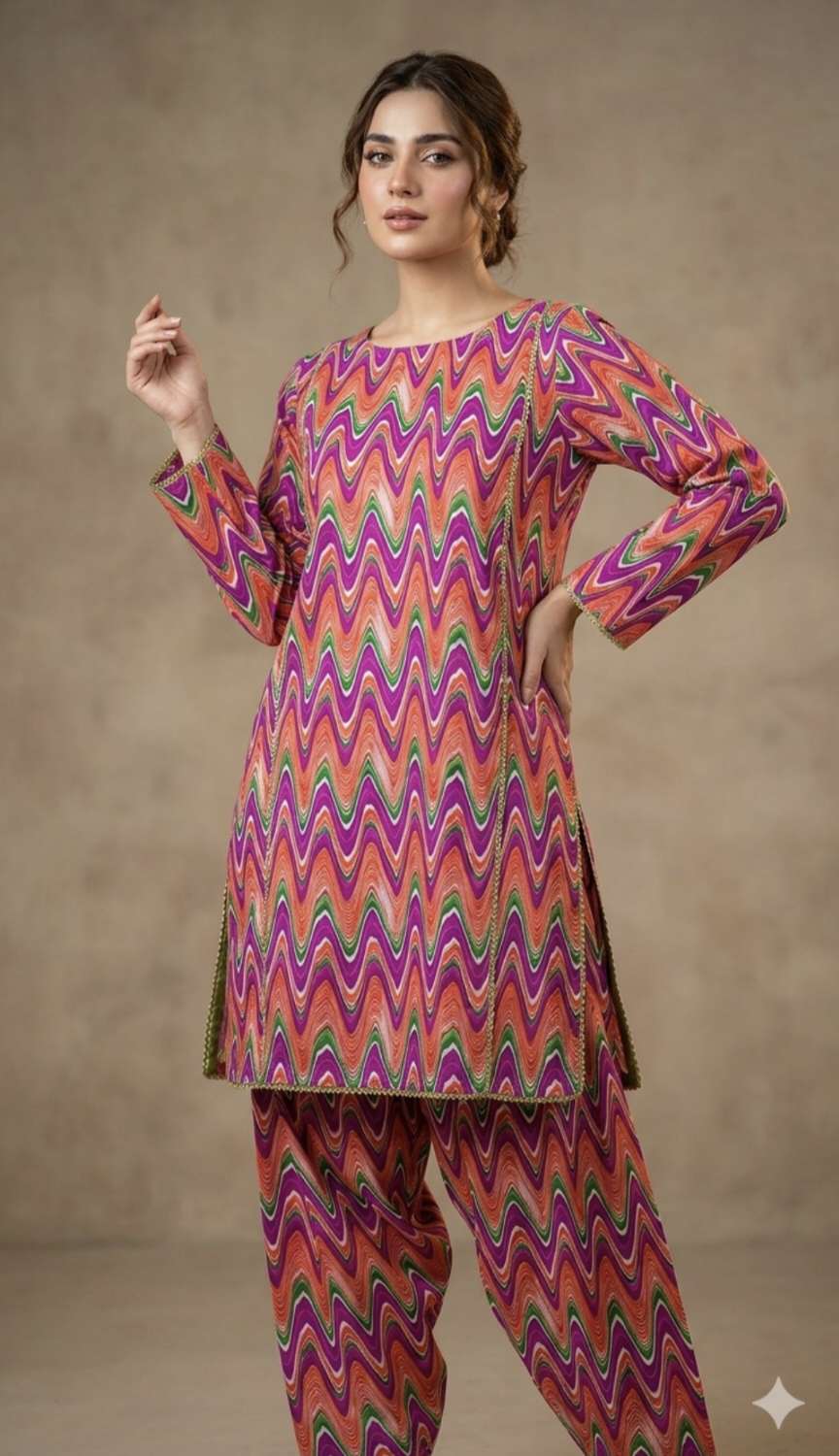 🥳 Sale Sale M-670  Rs.1290  Imported Digital Korean Georgette Same print Shirt & Truzer 2pc